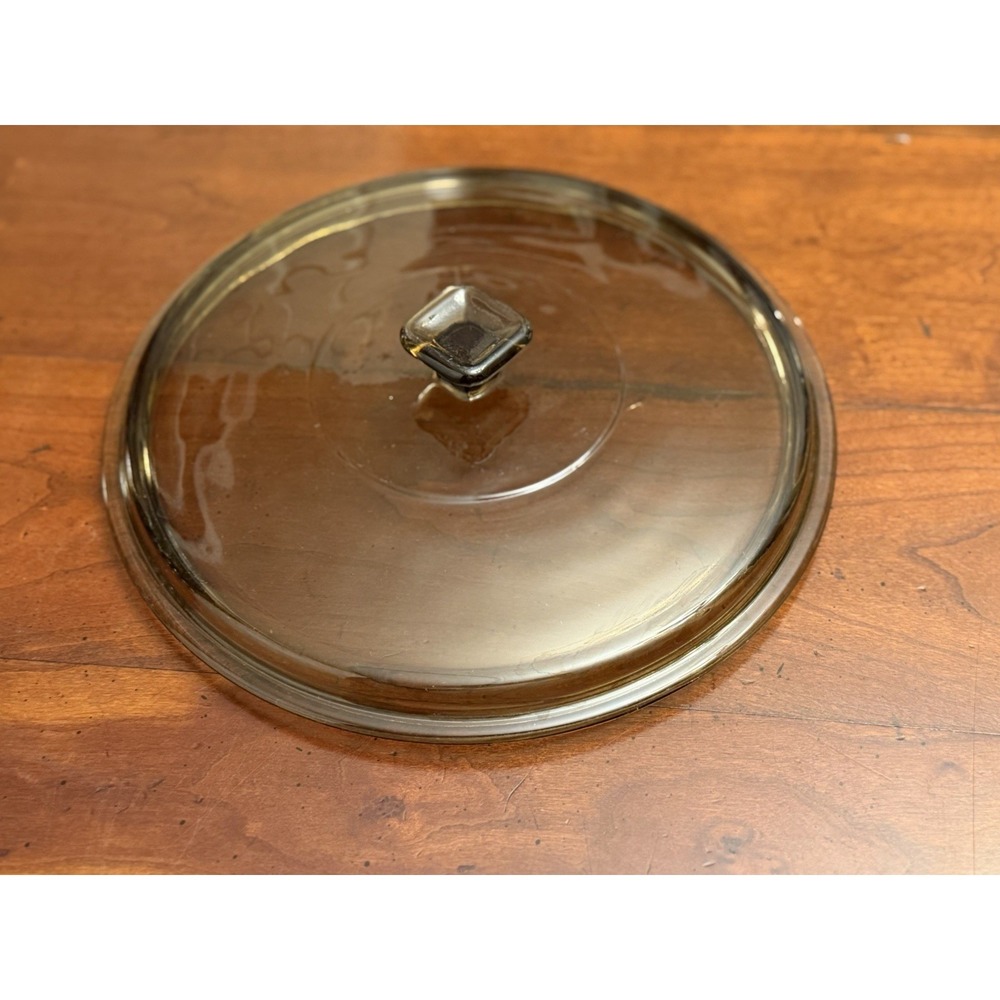 9.25" Diameter Round Pyrex Replacement Lid Brown Amber Glass Square Handle